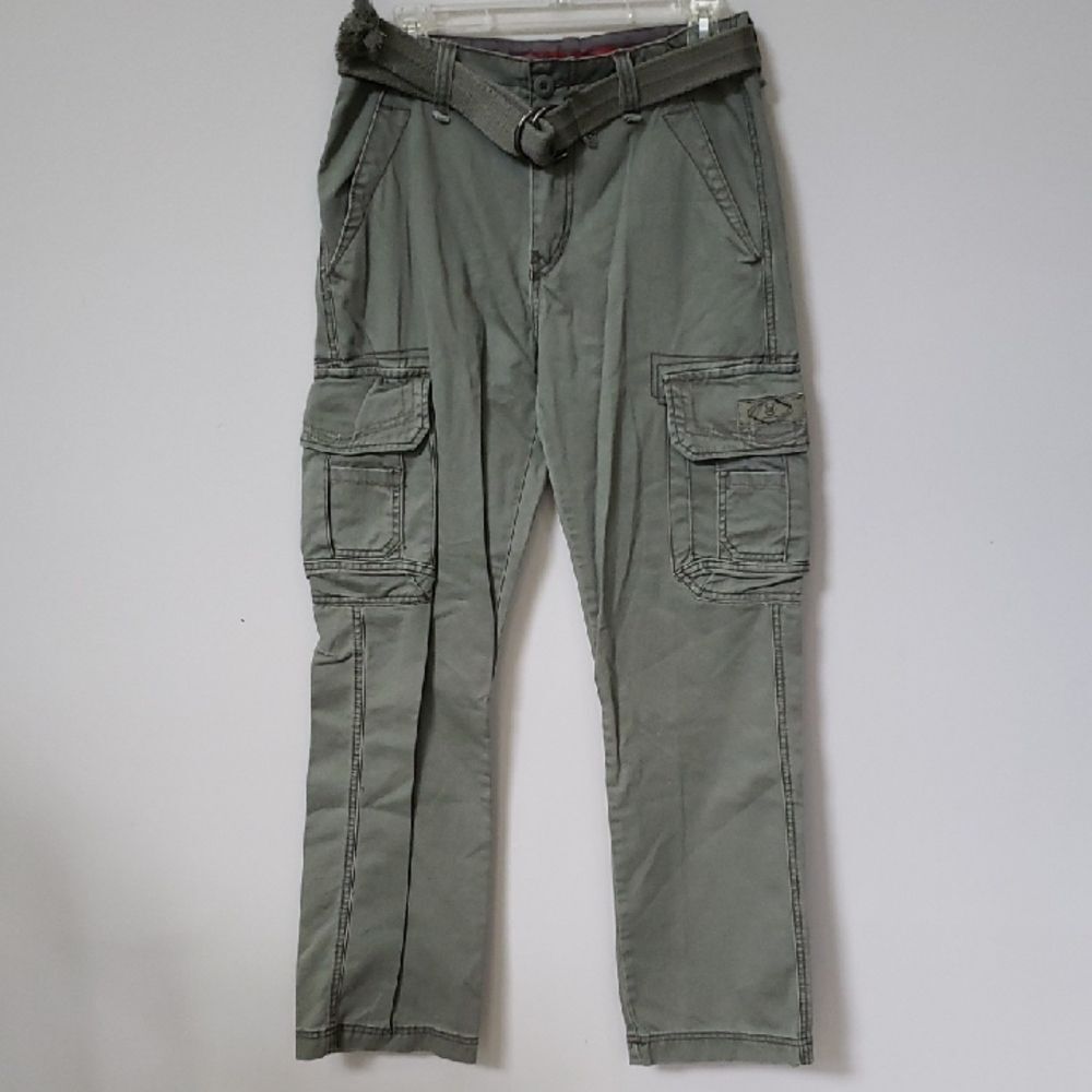 Y2K Unionbay Pant Mens 29x30 Belted Cargo Khaki Relaxed Fit Casual Classic